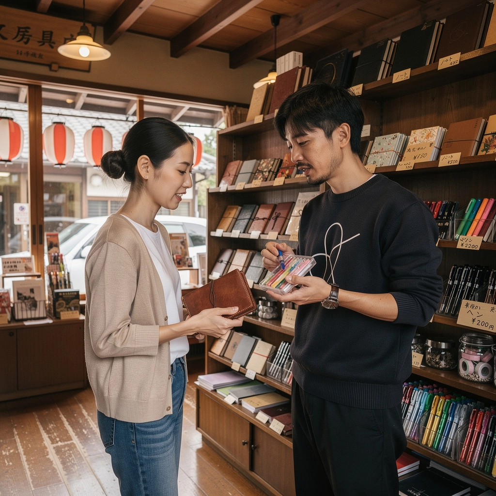 カラフルなペンと鉛筆のセットが展示されている画像