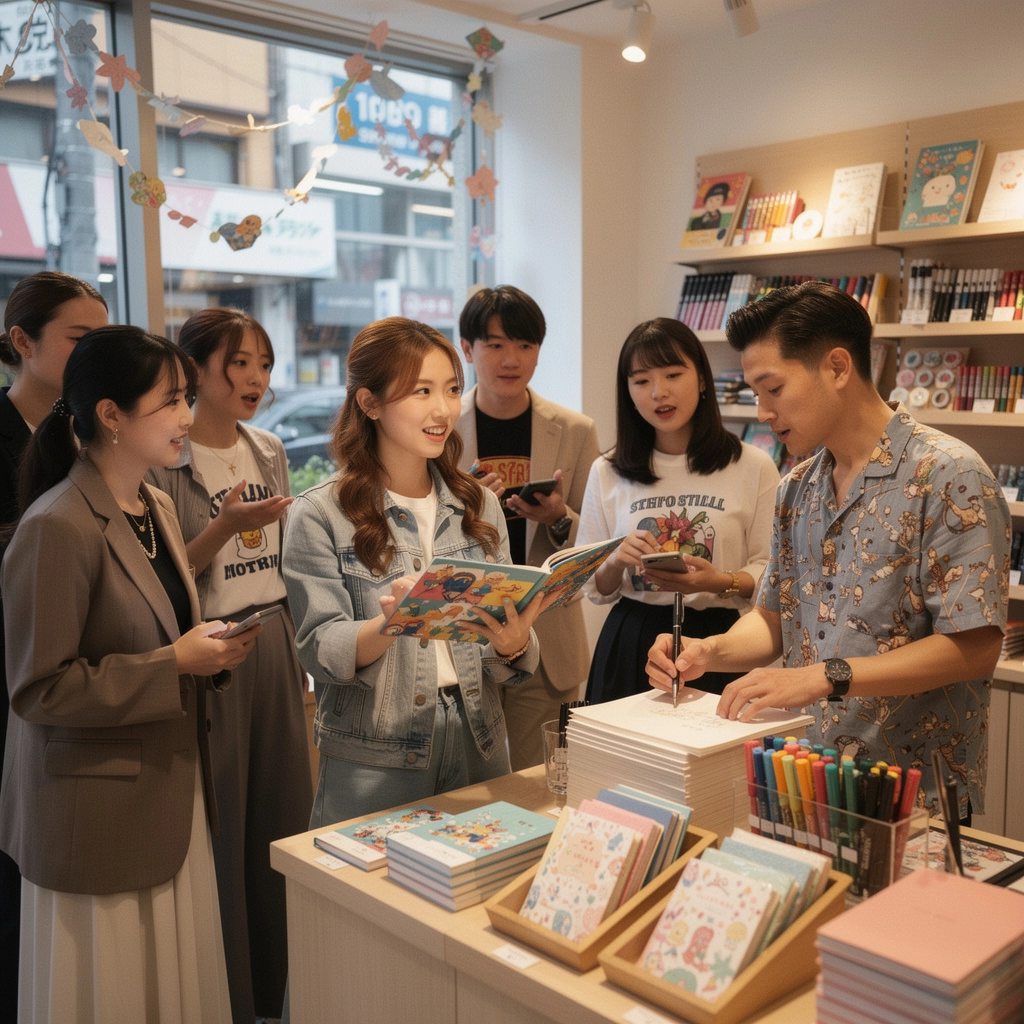 書き心地の良い紙のサンプルが並んだテーブルの写真