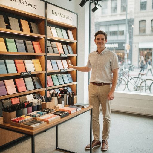 手書きのメモが見えるスタイリッシュなデスクの上の文房具