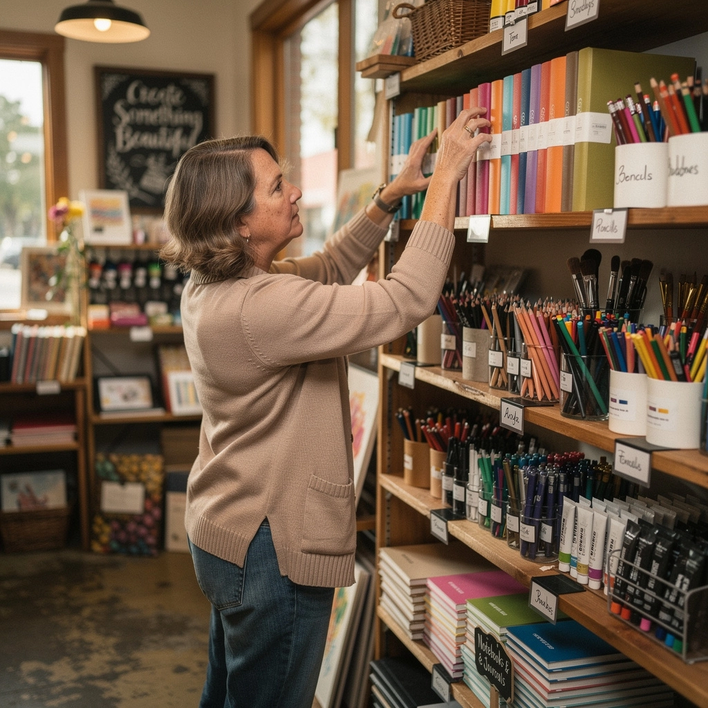季節ごとの新しい文房具コレクションが紹介されているディスプレイ